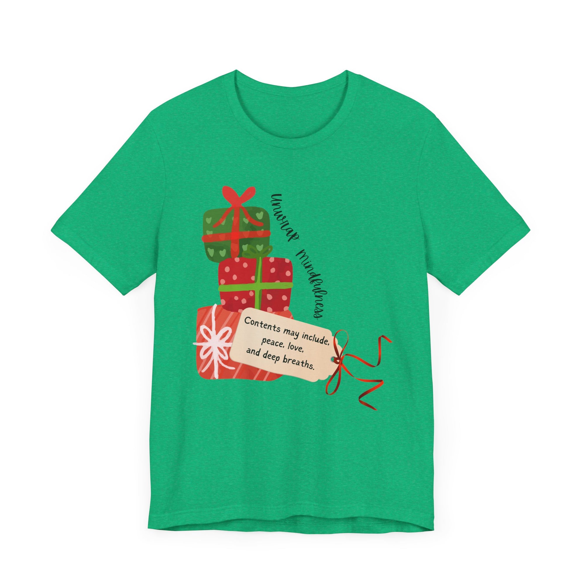 Festive Gift and Tag Tee - Contents may include peace, love and mindfulness.