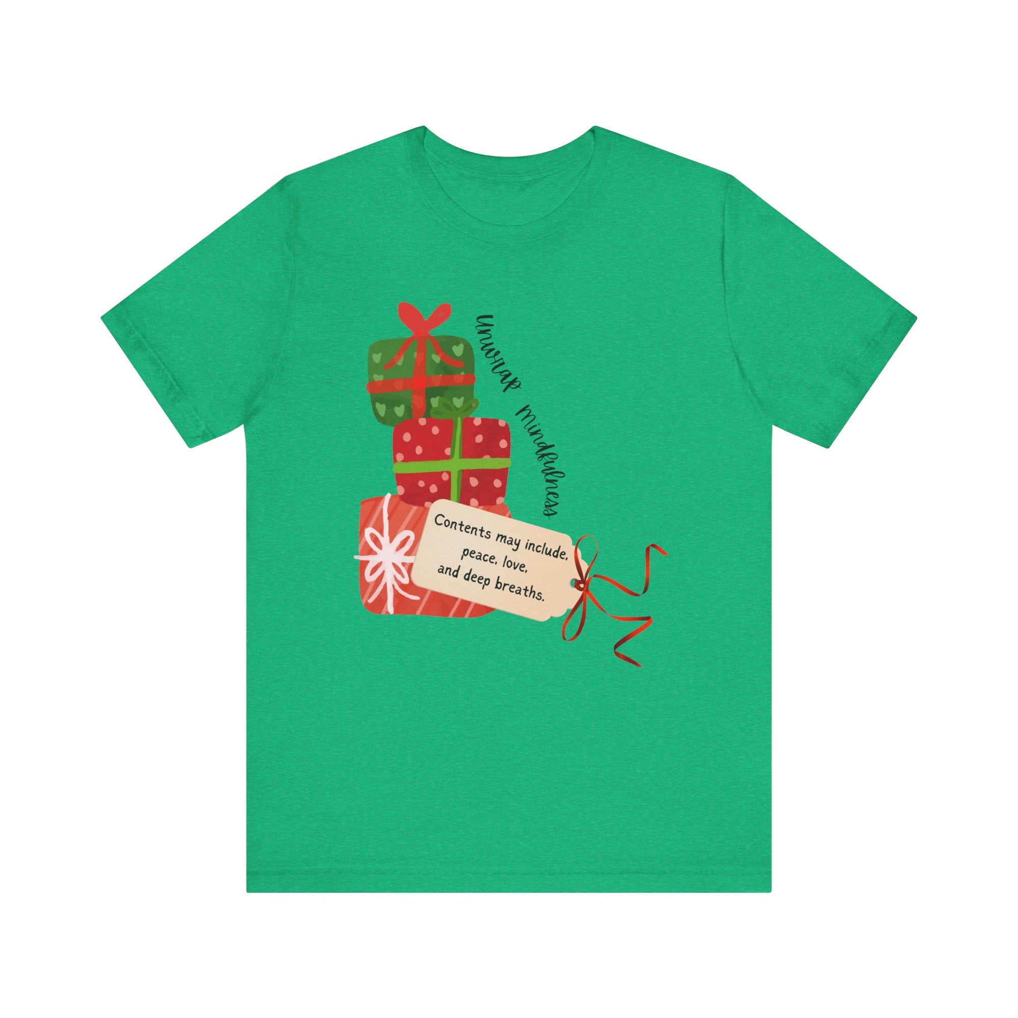 Festive Gift and Tag Tee - Contents may include peace, love and mindfulness.