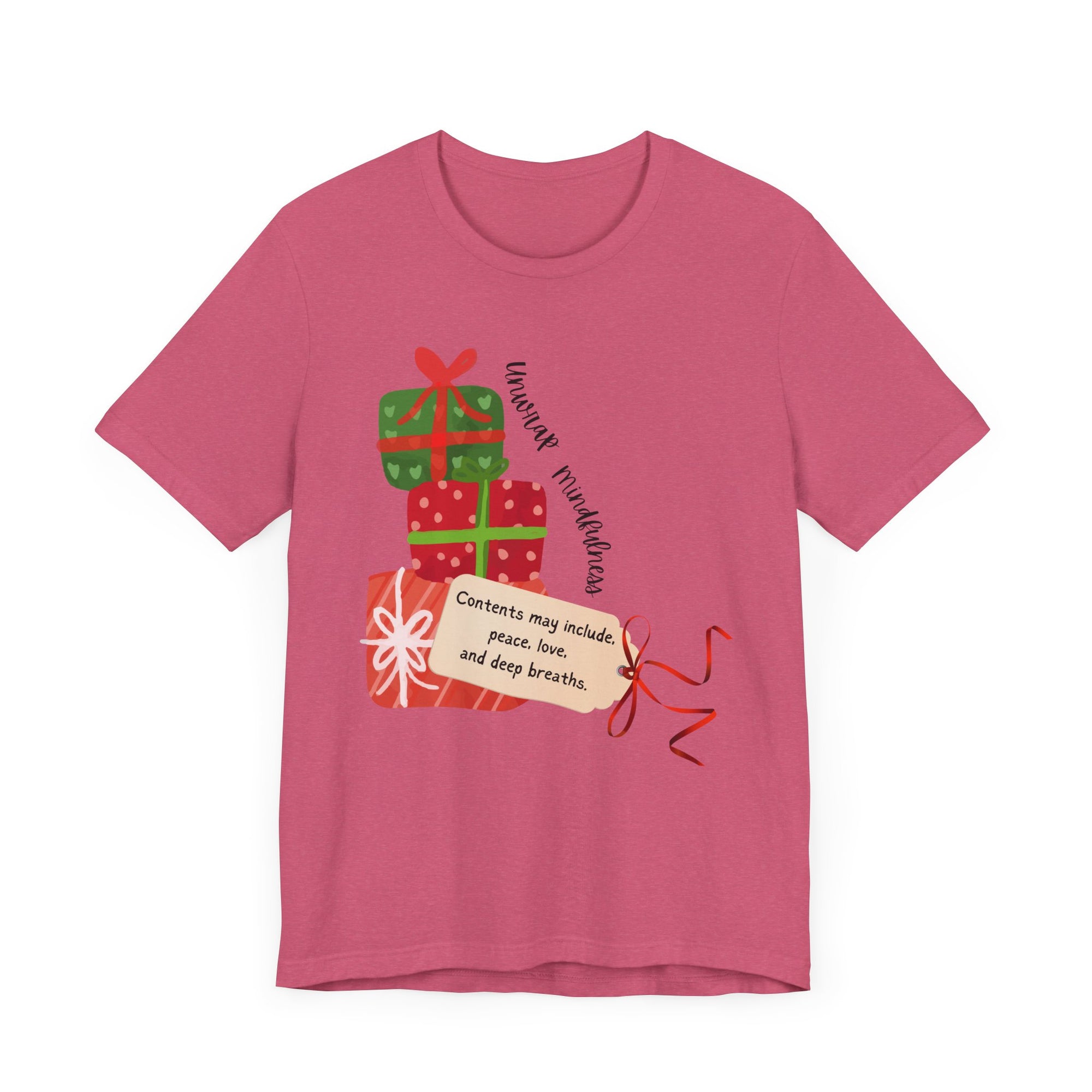 Festive Gift and Tag Tee - Contents may include peace, love and mindfulness.