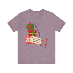 Festive Gift and Tag Tee - Contents may include peace, love and mindfulness.