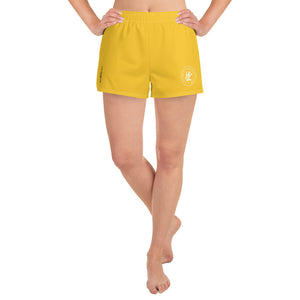 Om Emblem Women's Athletic Shorts in Saffron Yellow